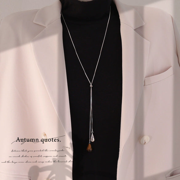 Wholesale Stainless Steel Drop Shape Metal Pull Long Necklace For Stacking