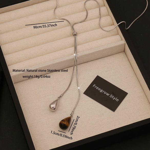 Wholesale Stainless Steel Drop Shape Metal Pull Long Necklace For Stacking