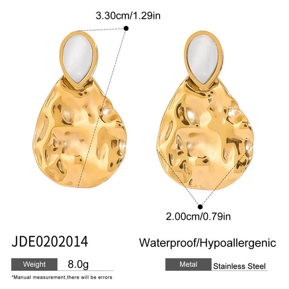 Wholesale Stainless Steel Drop Shaped Cat's Eye Stone Earrings With 18K Gold Electroplating For Women Quiet Design Sense Minimalist Style
