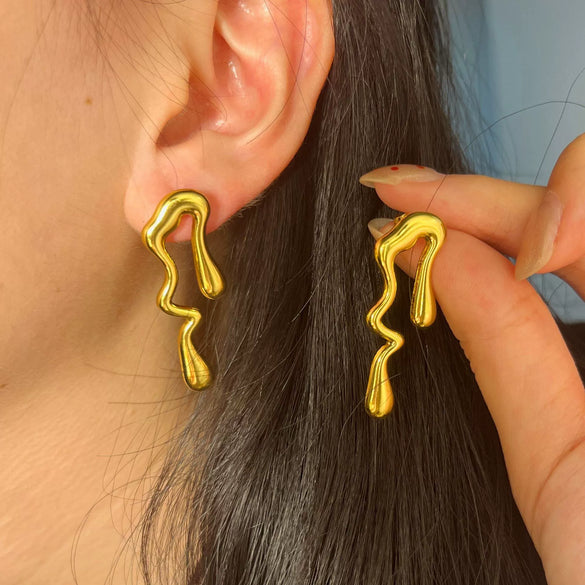 Wholesale Stainless Steel Drop Shaped Electroplated Geometric Earrings For Women
