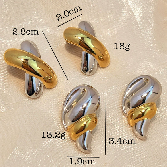 Wholesale Stainless Steel Drop Shaped Heart Shaped Geometric Style Electroplated Gold And Silver Color Matching Couple Earrings