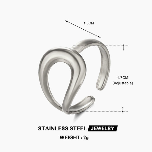 Wholesale Stainless Steel Drop Shaped Open Ring For Women With Hip Hop Line Design And Electroplating Treatment