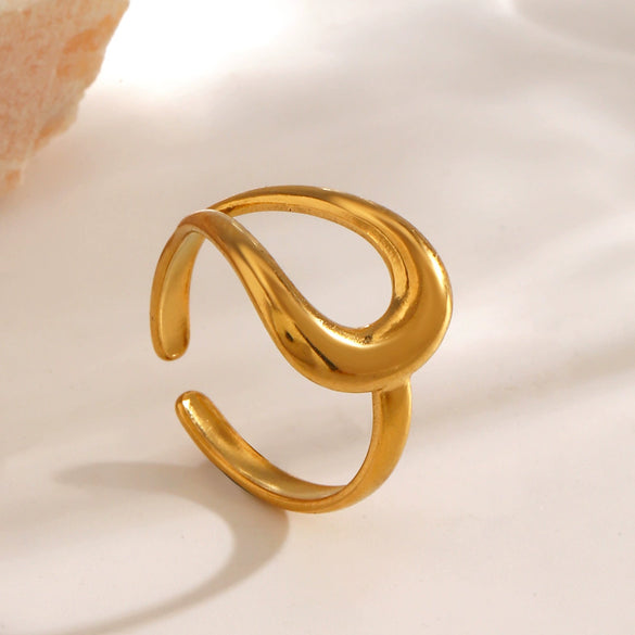 Wholesale Stainless Steel Drop Shaped Open Ring For Women With Hip Hop Line Design And Electroplating Treatment