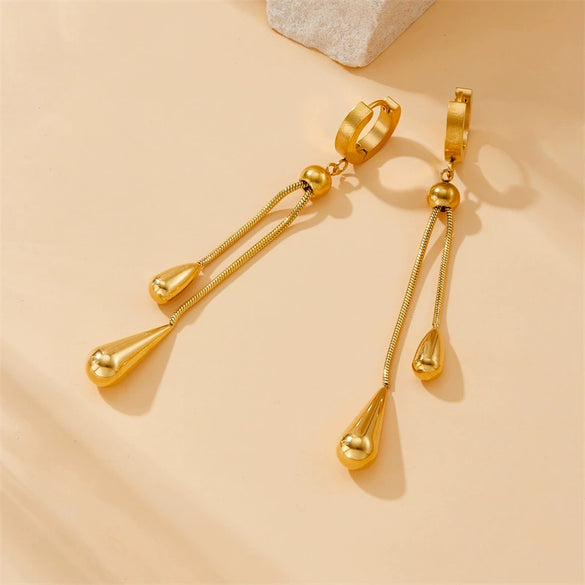 Wholesale Stainless Steel Dropshaped Love Water Drops Bells Pattern Electroplated Earrings And Necklaces Set For Women