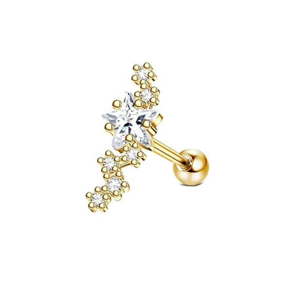 Wholesale Stainless Steel Ear Bone Nail Jewelry With Star Shape And 14K Real Gold Plating In Plants And Flowers Style
