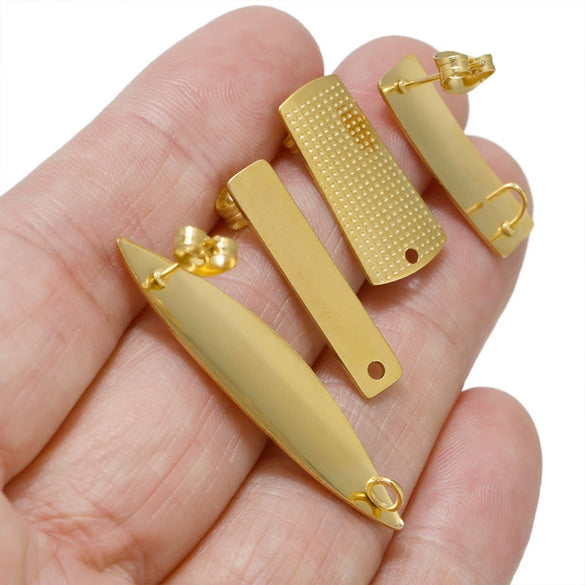 Wholesale Stainless Steel Earring Accessories Asymmetrical Exaggerated Plaid Geometric Electroplated