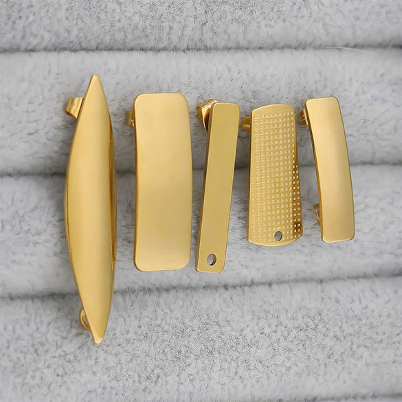 Wholesale Stainless Steel Earring Accessories Asymmetrical Exaggerated Plaid Geometric Electroplated
