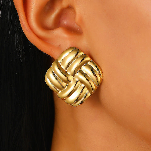 Wholesale Stainless Steel Earrings For Women With Leaf And Geometric Patterns Electroplated Design