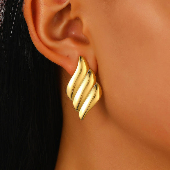 Wholesale Stainless Steel Earrings For Women With Leaf And Geometric Patterns Electroplated Design