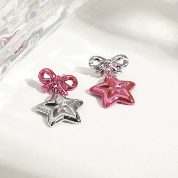 Wholesale Stainless Steel Earrings For Women With Star And Bow Pattern Electroplated Sweet Cool Style