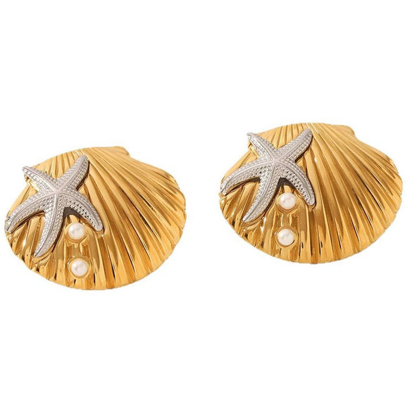 Wholesale Stainless Steel Earrings Ocean Natural Style Geometric Starfish Electroplated