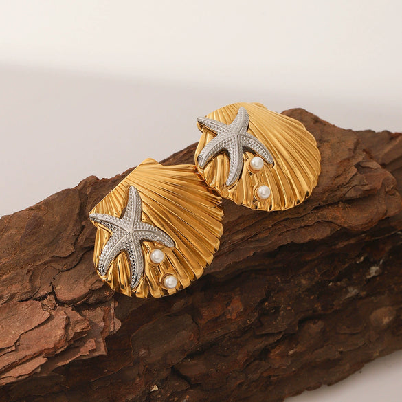 Wholesale Stainless Steel Earrings Ocean Natural Style Geometric Starfish Electroplated