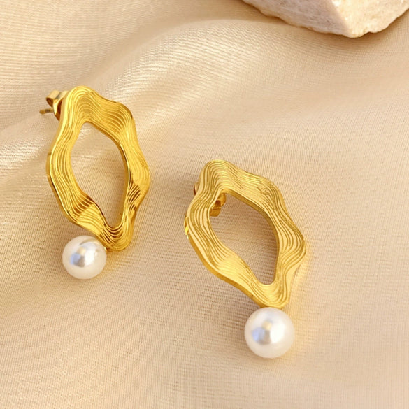 Wholesale Stainless Steel Earrings Plated 18K Gold Geometric High Sense Jewelry