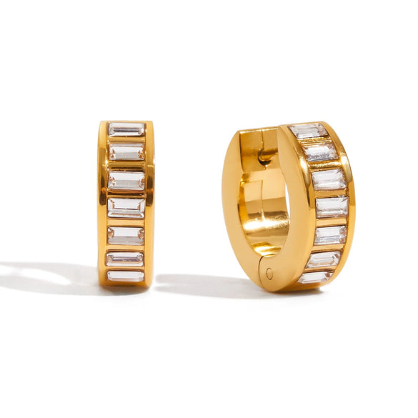 Wholesale Stainless Steel Earrings With Geometric Pattern 18K Gold Electroplated And Square White Diamond