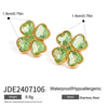 Wholesale Stainless Steel Earrings With Green Agate Geometric Styling Electroplating Treatment For Women