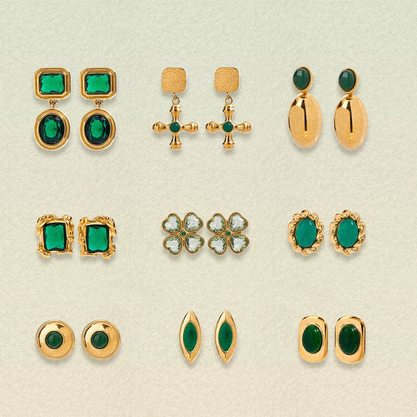 Wholesale Stainless Steel Earrings With Green Agate Geometric Styling Electroplating Treatment For Women