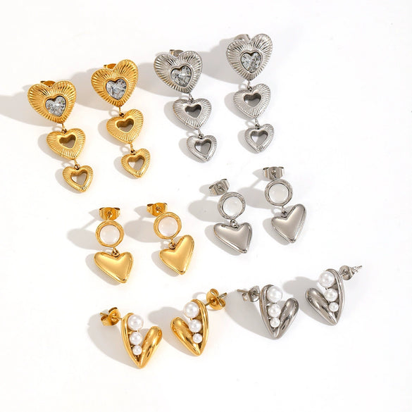Wholesale Stainless Steel Earrings With Heart And Geometric Shapes For Women Niche Design Electroplated