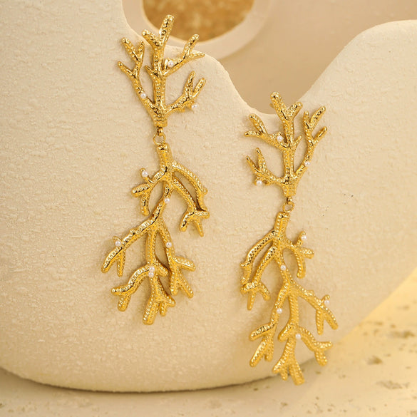 Wholesale Stainless Steel Earrings With Marine Wind Starfish Coral Animal Zodiac And Geometric Patterns Electroplated