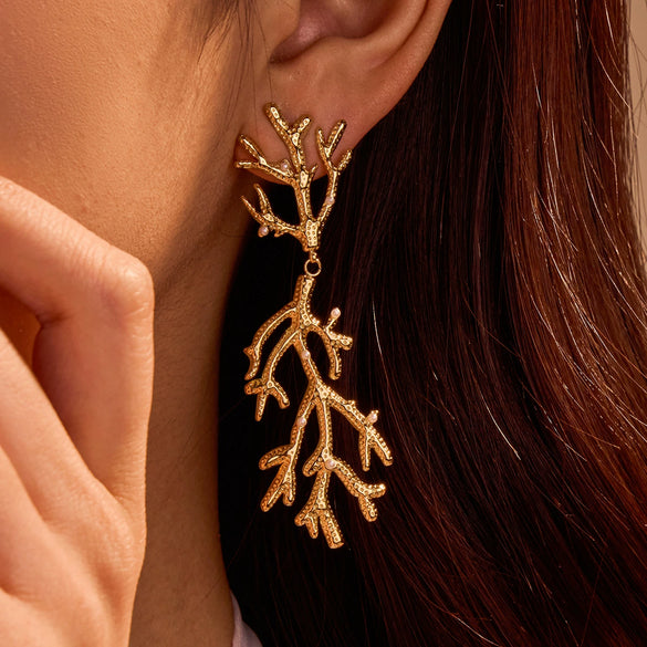 Wholesale Stainless Steel Earrings With Marine Wind Starfish Coral Animal Zodiac And Geometric Patterns Electroplated