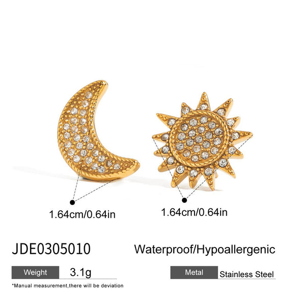 Wholesale Stainless Steel Earrings With White Diamond Moon And Sun Geometric Pattern Electroplated Classic And Minimalist Style