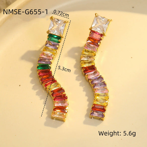 Wholesale Stainless Steel Earrings With Zircon Tassel And Vintage Style Electroplated