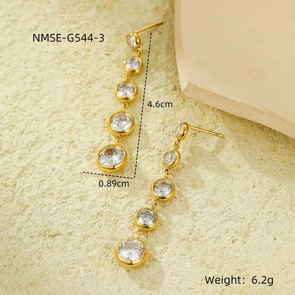Wholesale Stainless Steel Earrings With Zircon Tassel And Vintage Style Electroplated