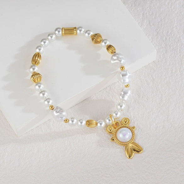 Wholesale Stainless Steel Electroplated Animal Zodiac Pearl Women's Bracelet Jewelry