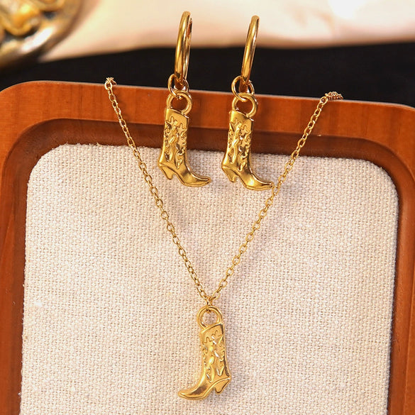 Wholesale Stainless Steel Electroplated Boots Pattern Jewelry Set For Western Cowboy And Women