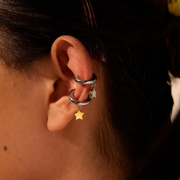 Wholesale Stainless Steel Electroplated Bow And Fivepointed Star Ear Clip Earrings Jewelry Sweet Cool Style