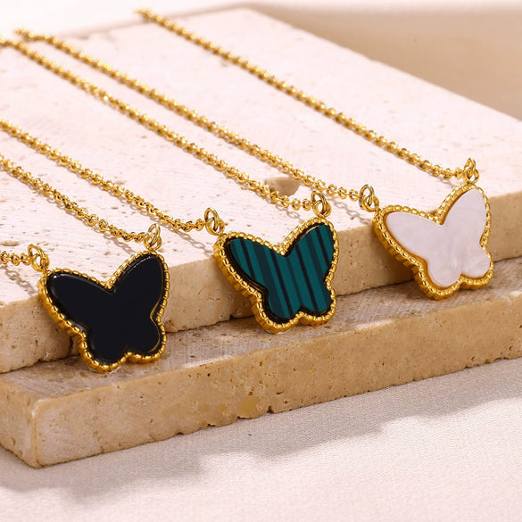 Wholesale Stainless Steel Electroplated Butterfly Pendant Necklace Unisex Simple Accessory