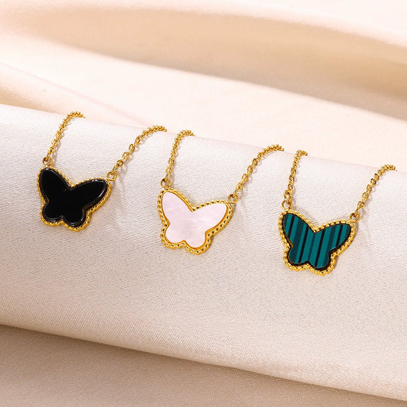 Wholesale Stainless Steel Electroplated Butterfly Pendant Necklace Unisex Simple Accessory