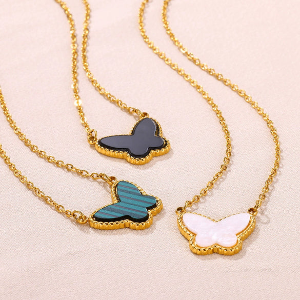 Wholesale Stainless Steel Electroplated Butterfly Pendant Necklace Unisex Simple Accessory