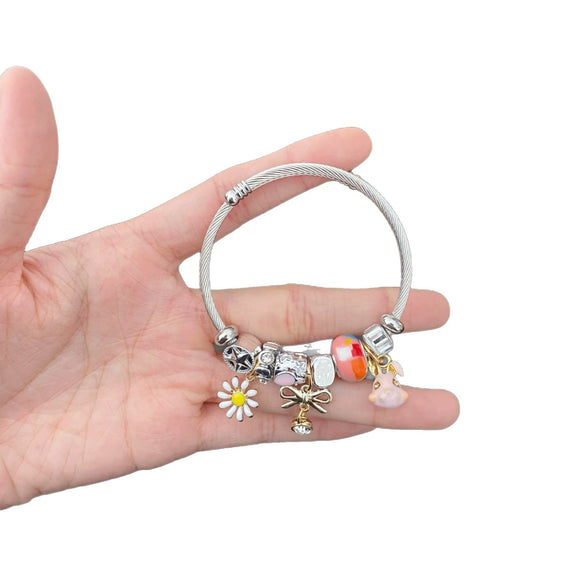 Wholesale Stainless Steel Electroplated Cartoon Animal Daisy Rabbit Pendant Diy Beaded Bracelet For Women
