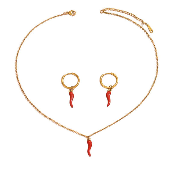 Wholesale Stainless Steel Electroplated Chili Pepper Jewelry Set For Women