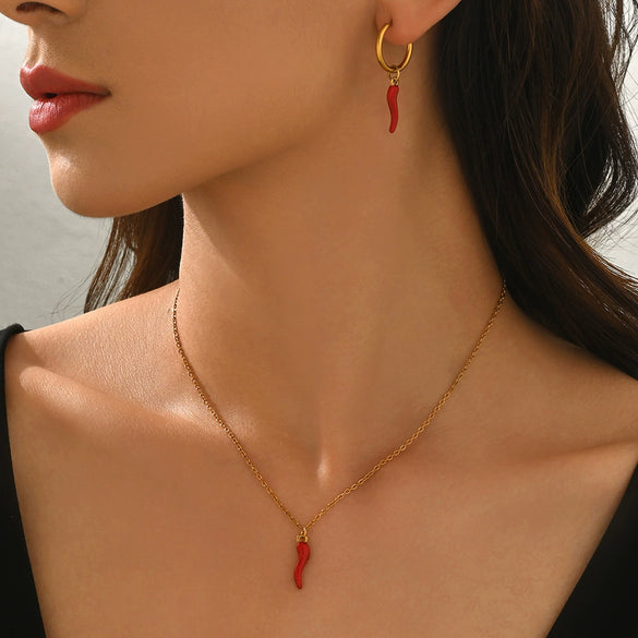Wholesale Stainless Steel Electroplated Chili Pepper Jewelry Set For Women