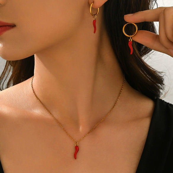 Wholesale Stainless Steel Electroplated Chili Pepper Jewelry Set For Women