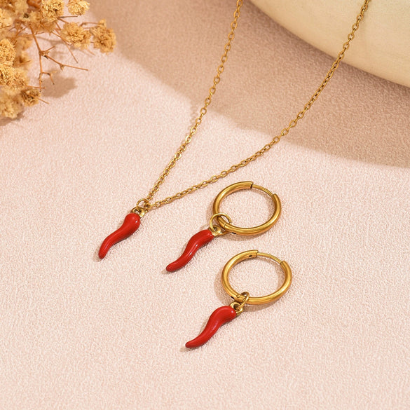 Wholesale Stainless Steel Electroplated Chili Pepper Jewelry Set For Women