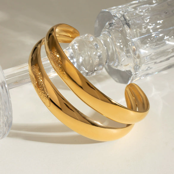 Wholesale Stainless Steel Electroplated Convex Smooth Double Opening Bracelet In Ins And Geometric Style 18K Gold Plated Quiet Design Non Fading Jewelry