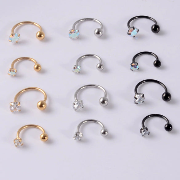 Wholesale Stainless Steel Electroplated Cshaped Zircon Earrings