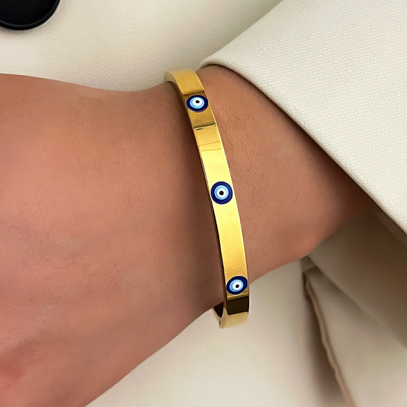 Wholesale Stainless Steel Electroplated Devil's Eye Diamondencrusted Love Bracelet Set Nonfading Open Bracelet Geometric Style Accessories
