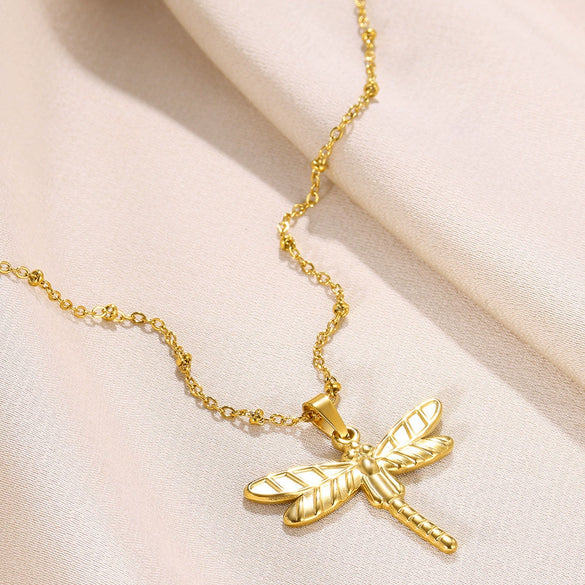 Wholesale Stainless Steel Electroplated Dragonfly Unisex Necklace With Cross Chain