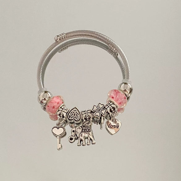 Wholesale Stainless Steel Electroplated Elephant Pendant Panstyle Beaded Bracelet