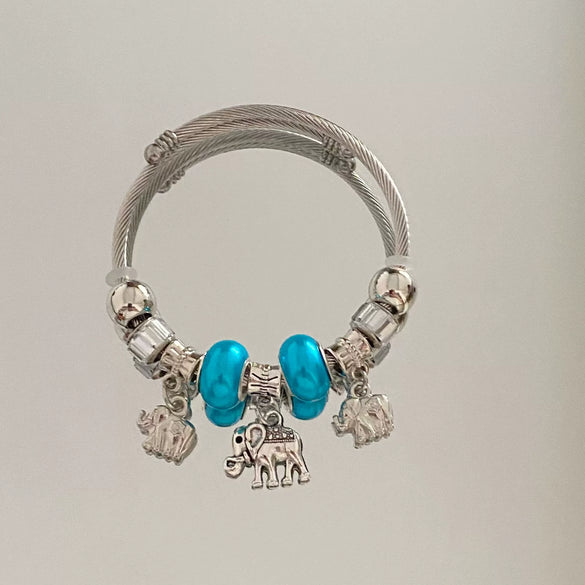 Wholesale Stainless Steel Electroplated Elephant Pendant Panstyle Beaded Bracelet