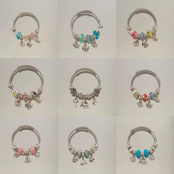 Wholesale Stainless Steel Electroplated Elephant Pendant Panstyle Beaded Bracelet