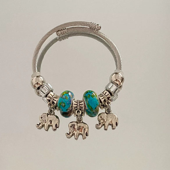 Wholesale Stainless Steel Electroplated Elephant Pendant Panstyle Beaded Bracelet