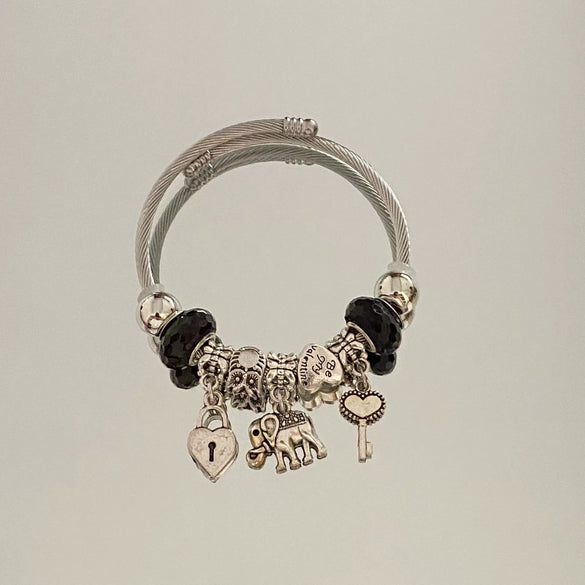 Wholesale Stainless Steel Electroplated Elephant Pendant Panstyle Beaded Bracelet