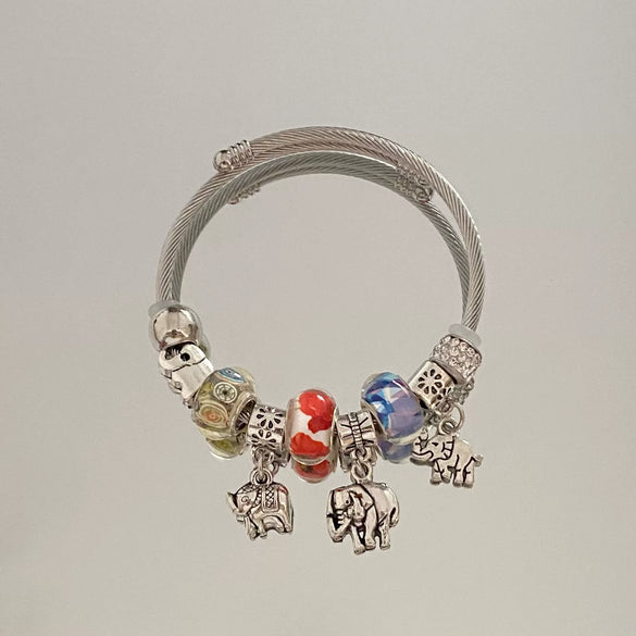 Wholesale Stainless Steel Electroplated Elephant Pendant Panstyle Beaded Bracelet