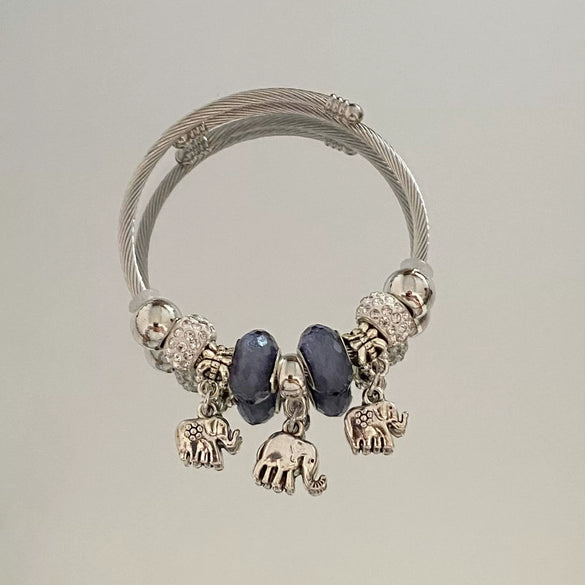 Wholesale Stainless Steel Electroplated Elephant Pendant Panstyle Beaded Bracelet