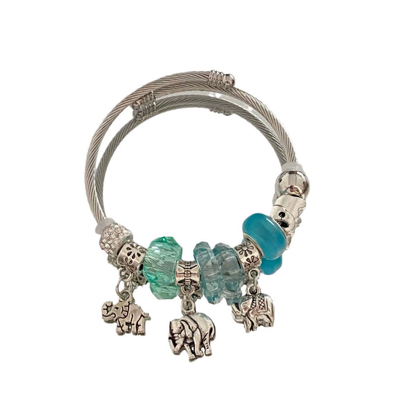 Wholesale Stainless Steel Electroplated Elephant Pendant Panstyle Beaded Bracelet