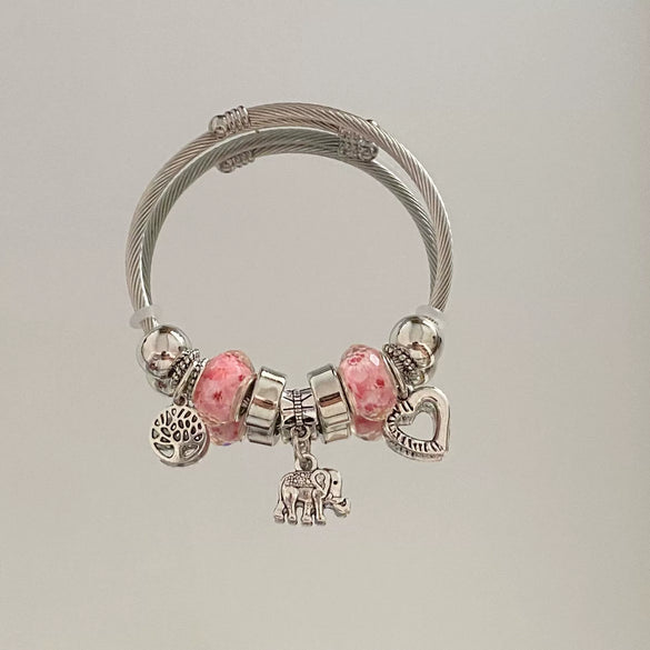 Wholesale Stainless Steel Electroplated Elephant Pendant Panstyle Beaded Bracelet